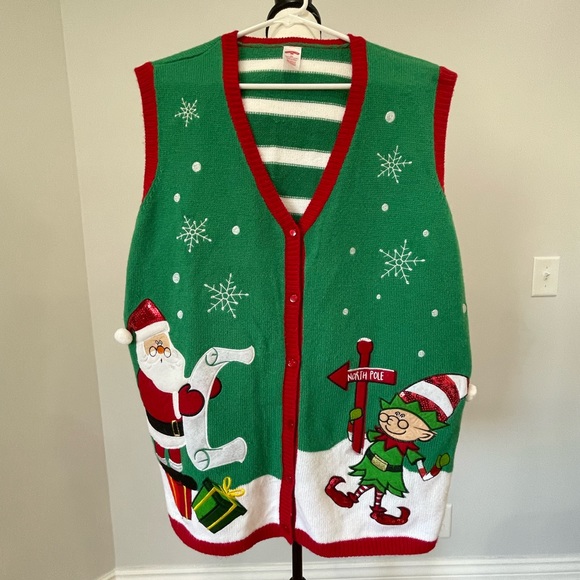 Holiday Time Christmas Vest with Santa and Elf size 3X  22W/24W - Picture 1 of 7